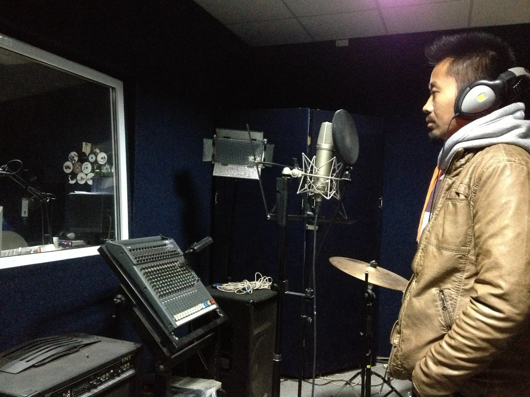 Marvin Fernandez recording in the voice-over booth
